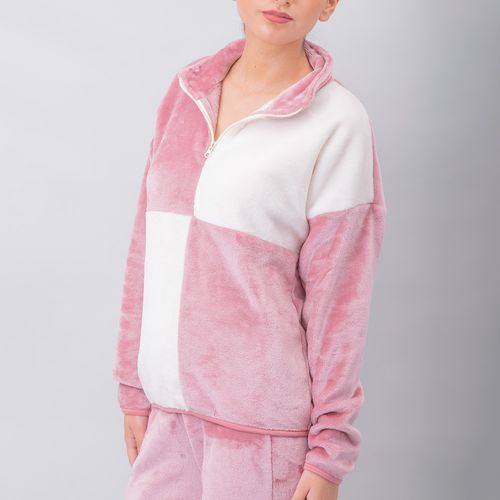 PIJAMA CUADROS CONJUNTO MANGA LARGA, PANTALON POLAR LILA