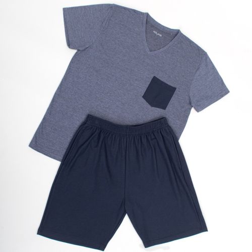 PIJAMA CONJUNTO MANGA CORTA+SHORT CON BOLSILLO AZUL MARINO