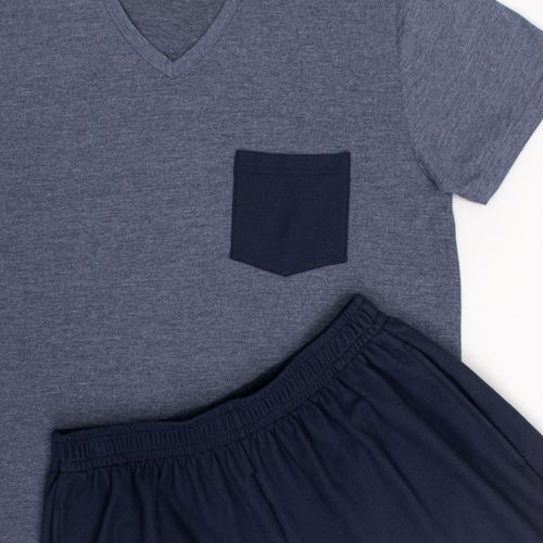 PIJAMA CONJUNTO MANGA CORTA+SHORT CON BOLSILLO AZUL MARINO