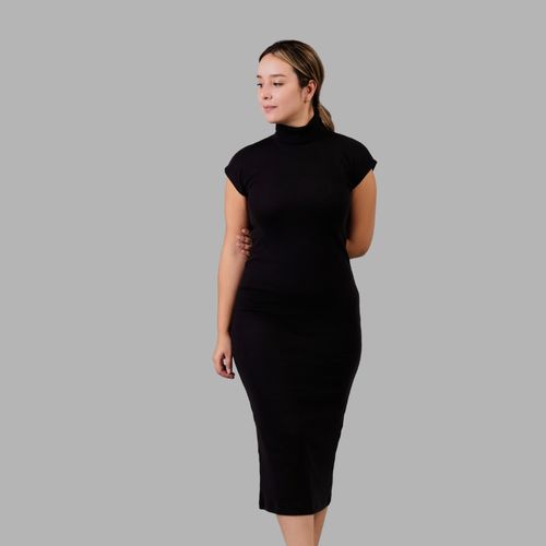 VESTIDO JERSEY CUELLO ALTO NEGRO