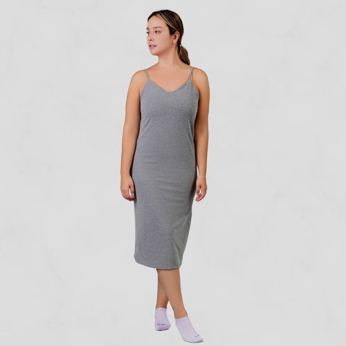 VESTIDO JERSEY LARGO GRIS