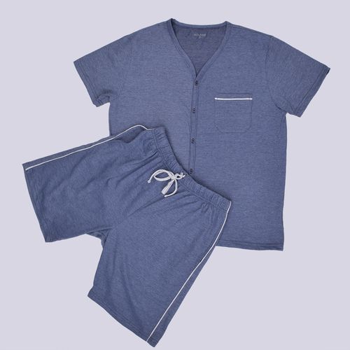 PIJAMA CONJUNTO MANGA CORTA+SHORT ABIERTA AZUL JASPE