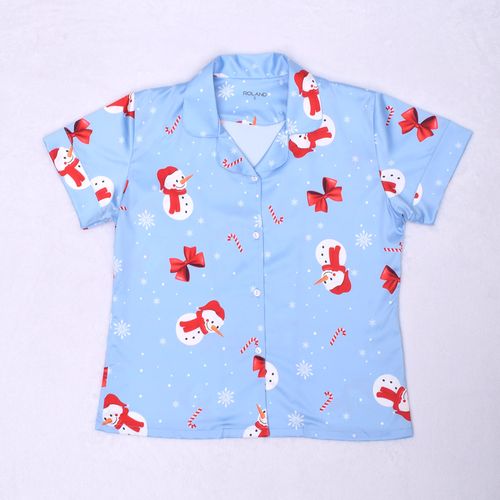 PIJAMA CONJUNTO MANGA CORTA, SHORT NAVIDAD SEDA CELESTE