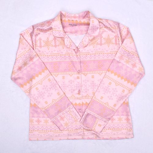 PIJAMA CONJUNTO MANGA LARGA, PANTALÓN NAVIDAD SEDA ROSADO