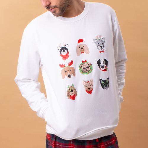 HOODIE FLEECE PERRO NAVIDAD BLANCO