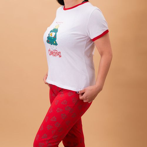 PIJAMA CONJUNTO MANGA CORTA, PANTALÓN NAVIDAD COLORS CRUDO