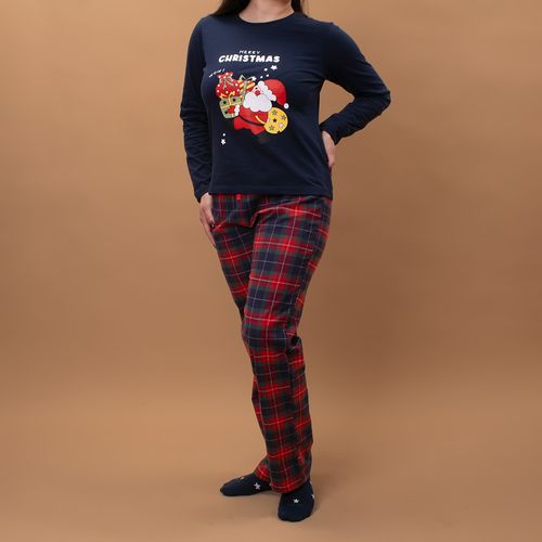 PIJAMA CONJUNTO MANGA LARGA, PANTALÓN NAVIDAD AZUL MARINO
