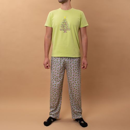PIJAMA CONJUNTO MANGA CORTA, PANTALÓN NAVIDAD COLORS VERDE