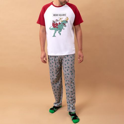 PIJAMA CONJUNTO MANGA CORTA, PANTALÓN NAVIDAD COLORS CRUDO