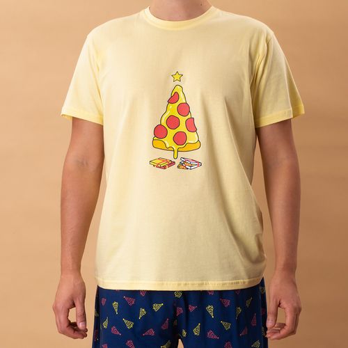 PIJAMA CONJUNTO MANGA CORTA, SHORT NAVIDAD COLORS AMARILLO