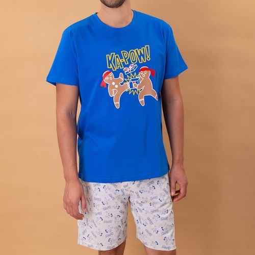 PIJAMA CONJUNTO MANGA CORTA, SHORT NAVIDAD COLORS AZUL