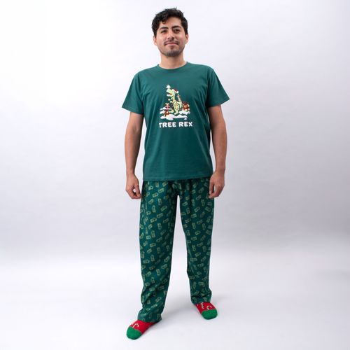 PIJAMA CONJUNTO MANGA CORTA, PANTALÓN NAVIDAD COLORS VERDE