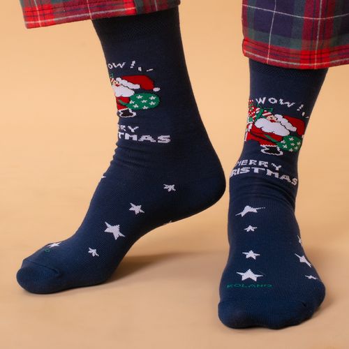 MEDIA COLORS CAÑA CASUAL LISA NAVIDAD PAPA NOEL SC AZUL MARINO PACK X1