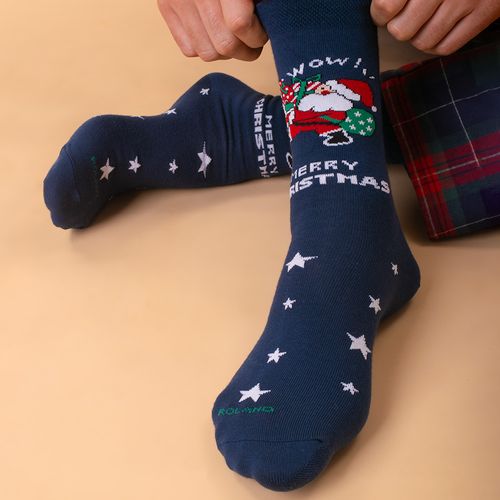 MEDIA COLORS CAÑA CASUAL LISA NAVIDAD PAPA NOEL SC AZUL MARINO PACK X1
