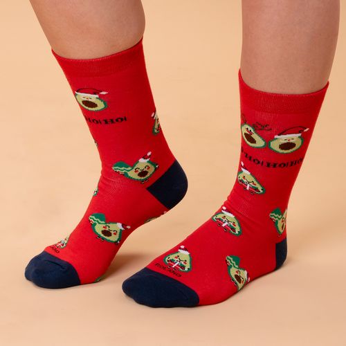 MEDIA COLORS CAÑA CASUAL LISA NAVIDAD AVOCAD-HO-HO-HO SC ROJO PACK X1