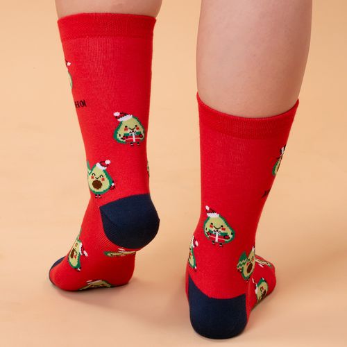 MEDIA COLORS CAÑA CASUAL LISA NAVIDAD AVOCAD-HO-HO-HO SC ROJO PACK X1