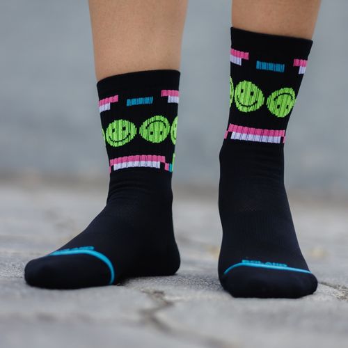 MEDIA ESPECIALIZADA DEPORTIVA CAÑA ALTA FELPA PUNTA TALON MALLA Y BANDA HAPPY FACE SC NEGRO PACK X1
