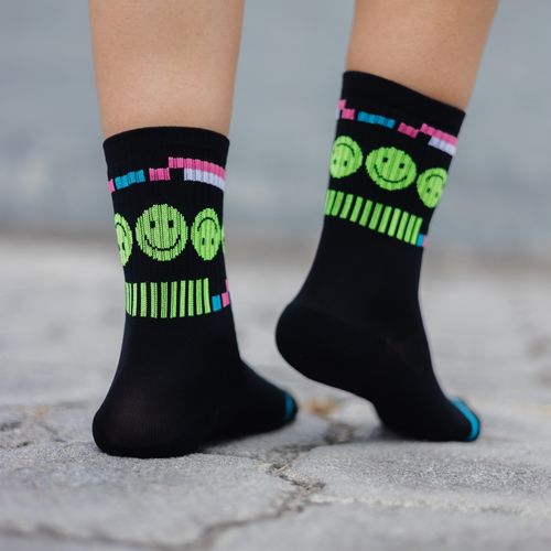 MEDIA ESPECIALIZADA DEPORTIVA CAÑA ALTA FELPA PUNTA TALON MALLA Y BANDA HAPPY FACE SC NEGRO PACK X1