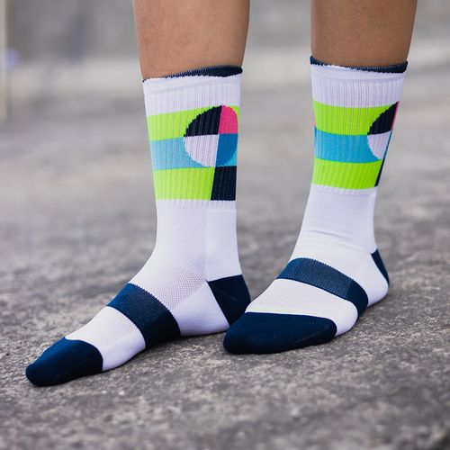 MEDIA ESPECIALIZADA DEPORTIVA CAÑA ALTA MEDIA FELPA MALLA Y BANDA CIRCULO COLORES SC BLANCO PACK X1