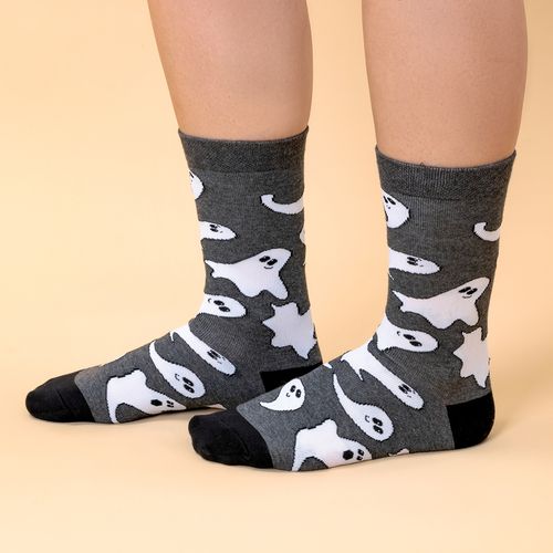 MEDIA COLORS HALLOWEEN CAÑA CASUAL LISA GHOST SIN COSTURA NEGRO PACK X1