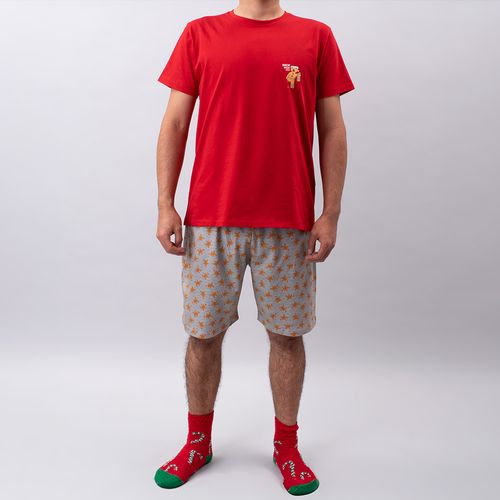 PIJAMA CONJUNTO MANGA CORTA, SHORT NAVIDAD COLORS ROJO