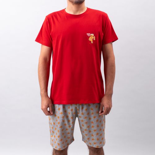 PIJAMA CONJUNTO MANGA CORTA, SHORT NAVIDAD COLORS ROJO