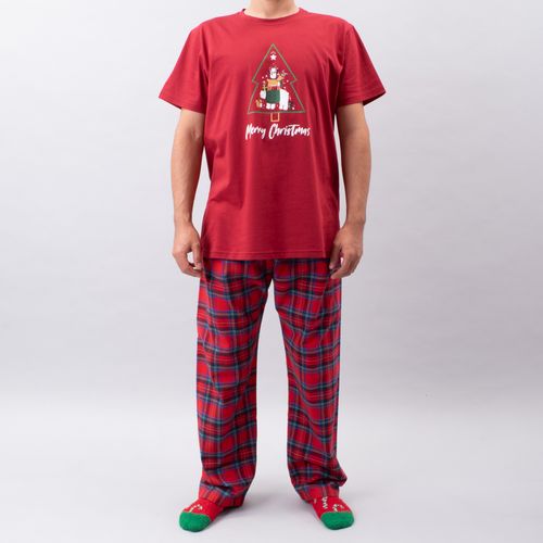PIJAMA CONJUNTO MANGA CORTA, PANTALÓN NAVIDAD ROJO