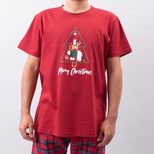 PIJAMA CONJUNTO MANGA CORTA, PANTALÓN NAVIDAD ROJO