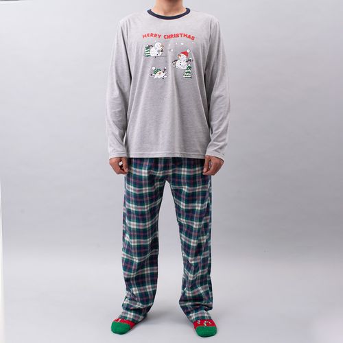 PIJAMA CONJUNTO MANGA LARGA, PANTALÓN NAVIDAD SNOW GRIS