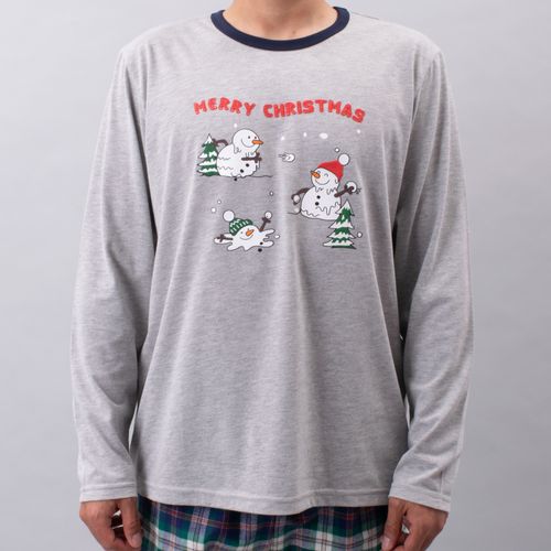 PIJAMA CONJUNTO MANGA LARGA, PANTALÓN NAVIDAD SNOW GRIS