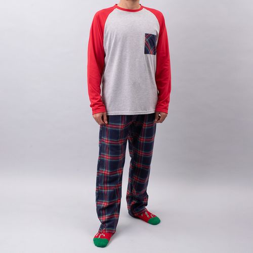 PIJAMA CONJUNTO MANGA LARGA, PANTALÓN NAVIDAD CLASICA GRIS