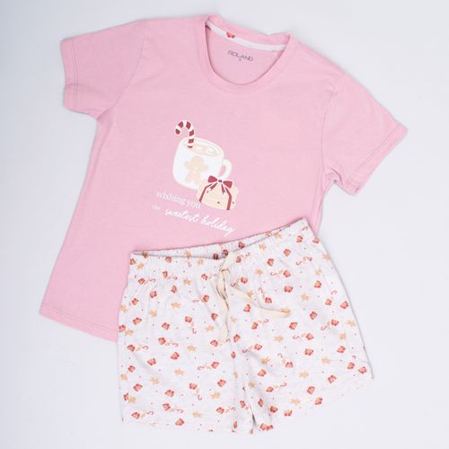PIJAMA CONJUNTO MANGA CORTA, SHORT NAVIDAD ROSA