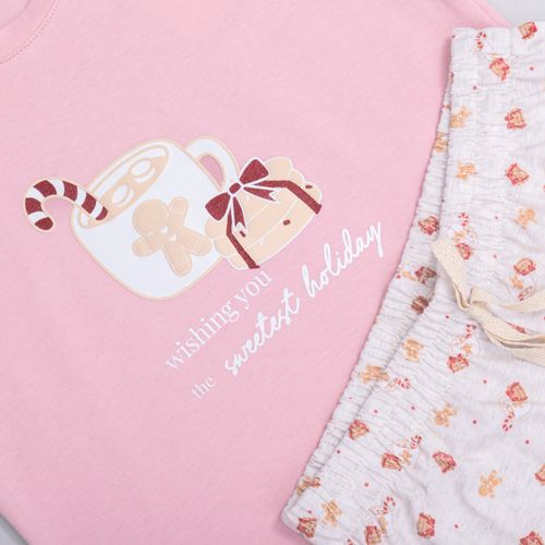 PIJAMA CONJUNTO MANGA CORTA, SHORT NAVIDAD ROSA