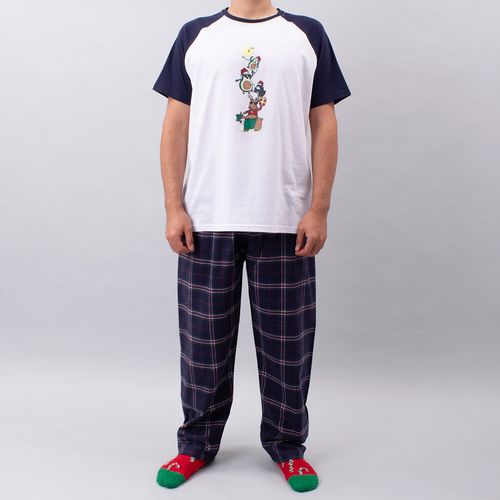 PIJAMA CONJUNTO MANGA CORTA, PANTALÓN NAVIDAD CRUDO