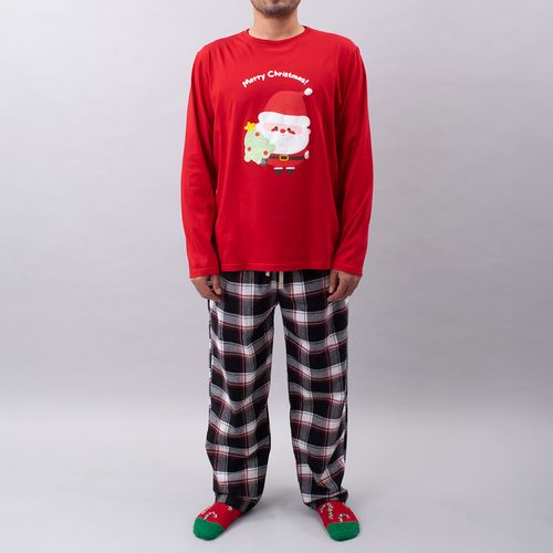 PIJAMA CONJUNTO MANGA LARGA, PANTALÓN NAVIDAD ROJO