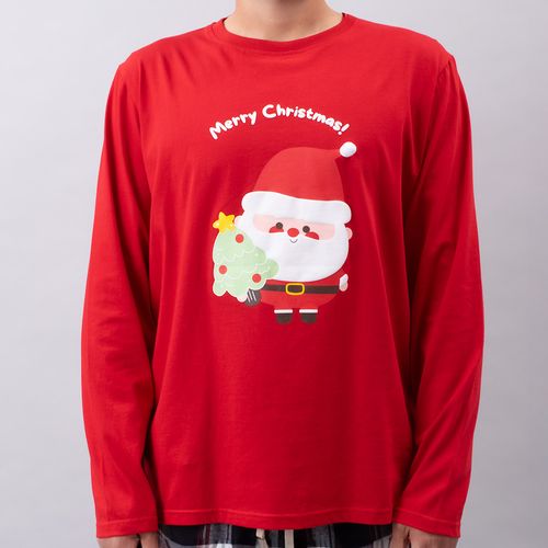 PIJAMA CONJUNTO MANGA LARGA, PANTALÓN NAVIDAD ROJO