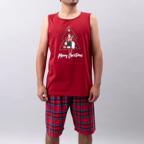 PIJAMA CONJUNTO MANGA CORTA, SHORT NAVIDAD ROJO