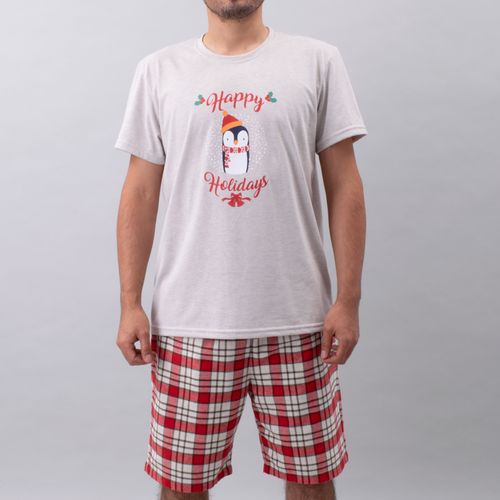 PIJAMA CONJUNTO MANGA CORTA, SHORT PINGÜINO NAVIDAD CRUDO