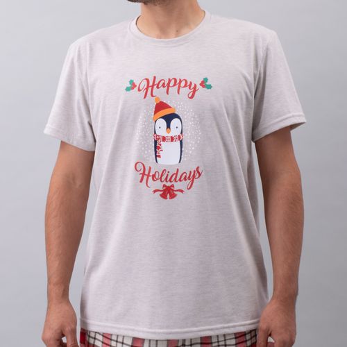 PIJAMA CONJUNTO MANGA CORTA, SHORT PINGÜINO NAVIDAD CRUDO
