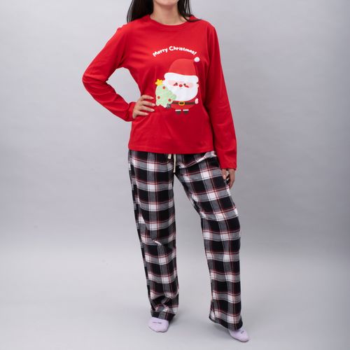 PIJAMA CONJUNTO MANGA LARGA, PANTALÓN NAVIDAD ROJO