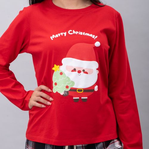 PIJAMA CONJUNTO MANGA LARGA, PANTALÓN NAVIDAD ROJO