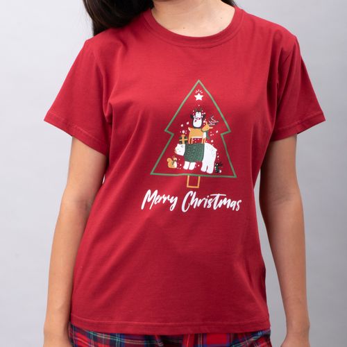 PIJAMA CONJUNTO MANGA CORTA, PANTALÓN NAVIDAD ROJO