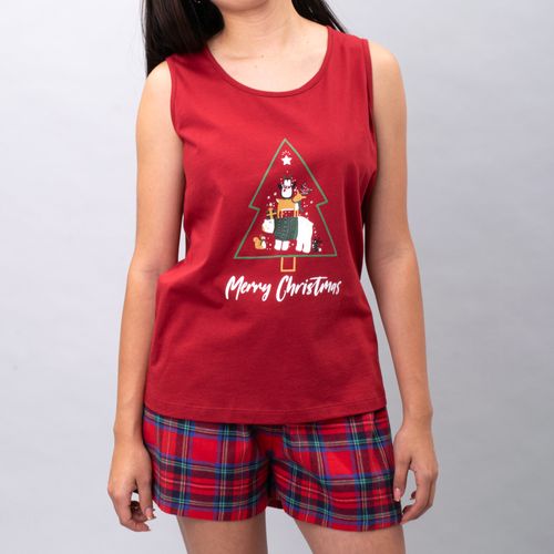 PIJAMA CONJUNTO MANGA CORTA, SHORT NAVIDAD ROJO