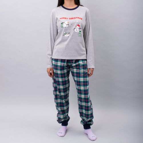 PIJAMA CONJUNTO MANGA LARGA, PANTALÓN NAVIDAD SNOW GRIS