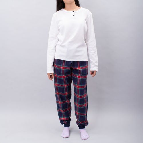 PIJAMA CONJUNTO MANGA LARGA, PANTALÓN NAVIDAD CLASICA CRUDO