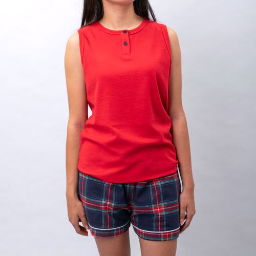 PIJAMA CONJUNTO MANGA CORTA, SHORT NAVIDAD CLASICA ROJO