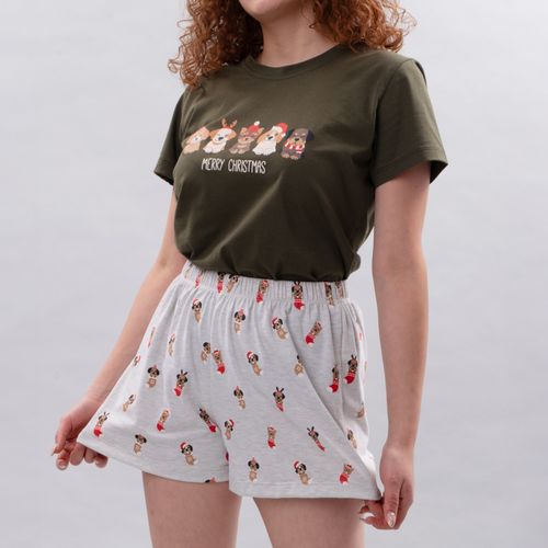 PIJAMA CONJUNTO MANGA CORTA, SHORT PERRITOS NAVIDAD VERDE