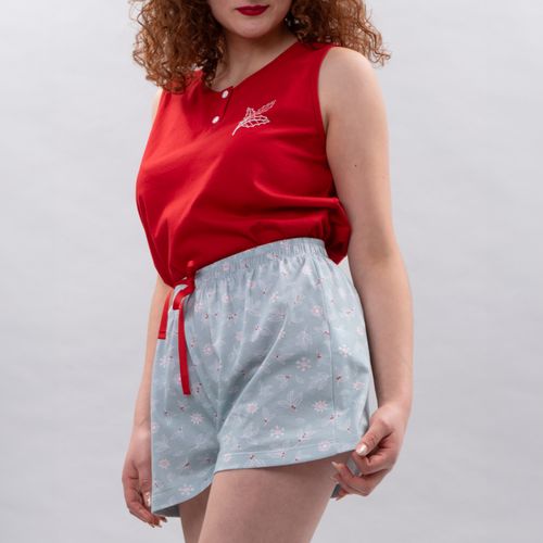 PIJAMA CONJUNTO MANGA CORTA, SHORT NAVIDAD ROJO
