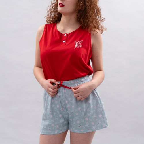 PIJAMA CONJUNTO MANGA CORTA, SHORT NAVIDAD ROJO