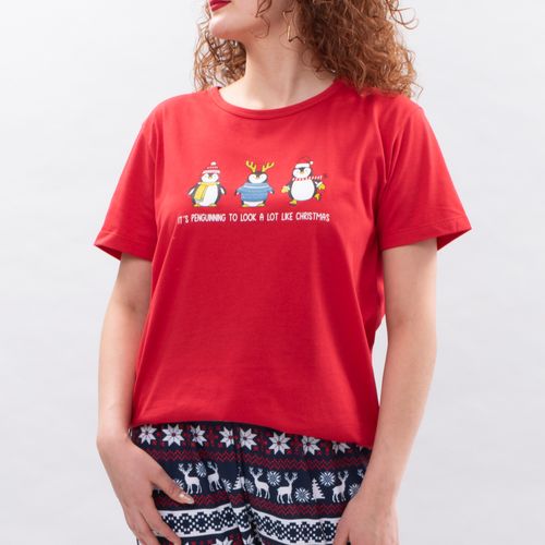 PIJAMA CAMISETA NAVIDAD ROJO